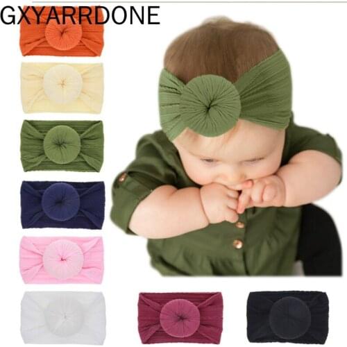 1pcs Cute Baby Girls Kid Bowknot Headband Solid Nylon Elastic Turban Head Wrap Headwear Donut Round Hairband Hair Accessories