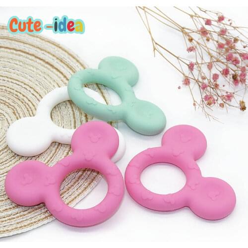 Cute-idea 2pcs Mouse silicone Teether Food Grade Cartoon Teether Nursing Gift BPA Free DIY Baby Teething Teether Toy Accessories