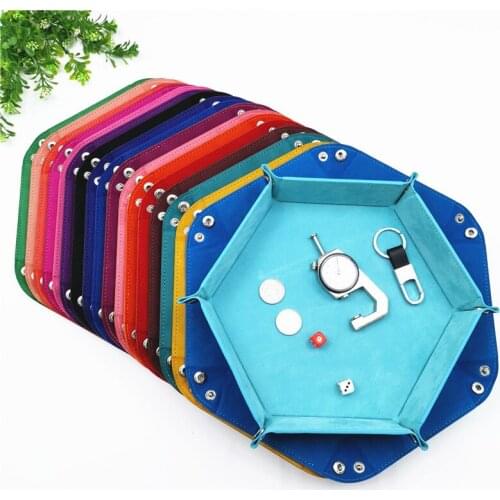 12 color PU leather folding hexagon dice tray dice box for dice game storage box desktop storage box