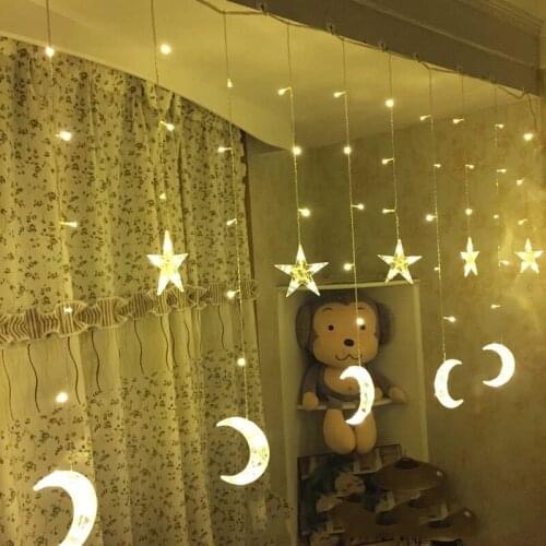 Snowflake Moon Star LED Curtain Light Garland Merry Christmas Decoration for Home Natal 2020 Xmas Gifts New Year 2021 String