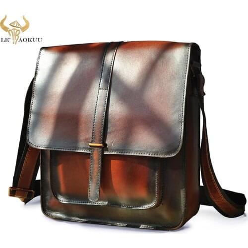 New Vintage Wine Bull Real Leather Male Casual Messenger bag Satchel cowhide 12" Laptop Bag Cross-body Shoulder bag For Men 5867