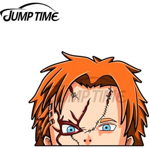 Jump Time 13 x 7.2cm For Chucky Peeker Anime Car Stickers Personality Computer Windows Waterproof Decal Occlusion Scratch