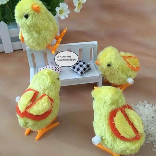 Clockwork Chicken Toy Cute Yellow Plush Wind Up Chick Doll Childrens Educational Toys Jumping Walking Chicks Kids Baby Gifts