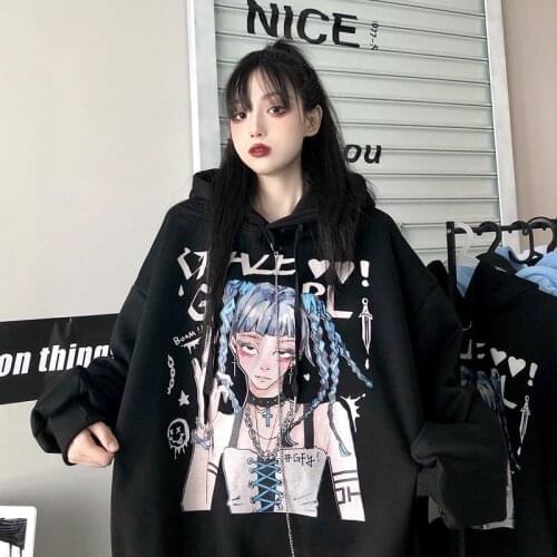 Womens Autumn And Winter New Korean Ins Harajuku Style Chain Wild Loose Hedging Hooded Retro Streetwear Tops Hoodie Top