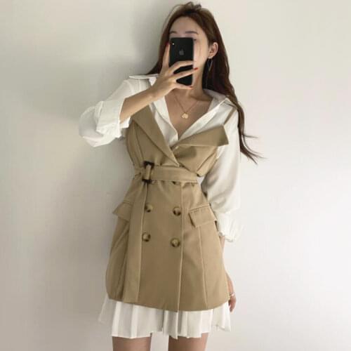 Korean Fashion Vestidos Women 2PC Dress Suit Sweet Two Piece Dress Sets Long White Shirt+Black Strap Mini Skirt Suits Outfits