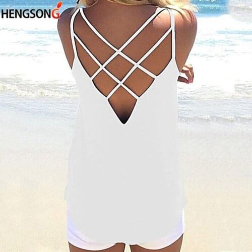 2021 Womens Camisole & Tanks Solid Sleeveless Spaghetti Strap Tops Backless Hollow Out Open Back Cool Loose Top Sexy Vest Cami