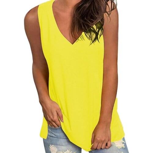 Women Vest Casual Summer Solid Color V Neck Sleeveless Loose Vest T-shirts V Neck Sleeveless Loose Vest womens T-shirt