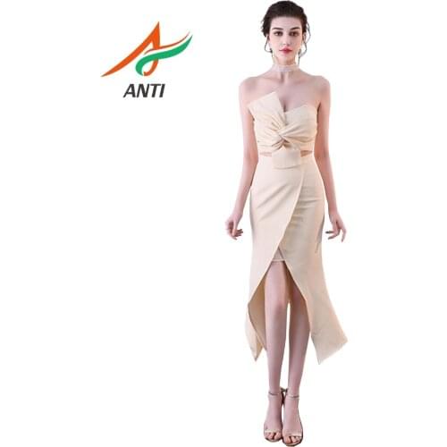 ANTI Evening Dress 2019 Elegant Satin Champagne Mermaid Two Piece Robe De Soiree Simple Off-the-Shoulder sweetheart Fast Deliver