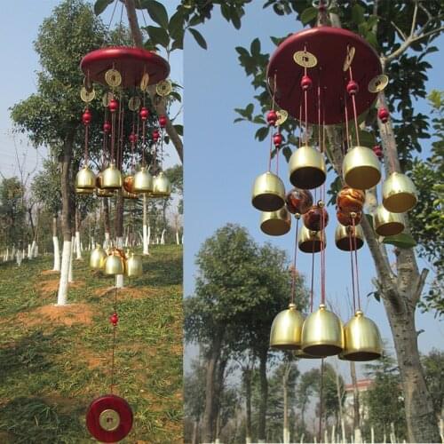 1PCS Solid Red Wood 10/13/18 Copper Bells Wind Chimes Hangings Outdoor Garden Yard Windchime Home Decoration