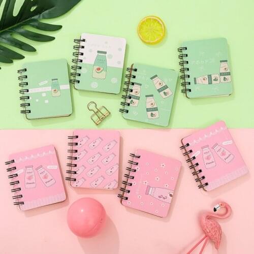 1Pcs Cute Mini Fruit Avocado Peach Milk Bottle Pocket Portable Spiral Notebooks Notepad Diary Planner School Office Stationery