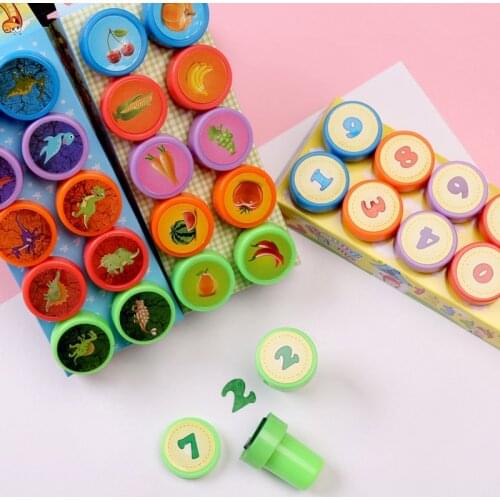 10Pcs/Set Children Toy Stamps Cartoon Animals Fruits Kids Seal For Scrapbooking Stamper DIY Cartoon Stamper Toys