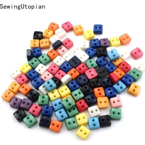 100PCS 6mm 2 Hole Square Cartoon Resin Buttons for Baby Kids Clothes Sewing Buttons Scrapbooking Garment DIY Apparel Accessories