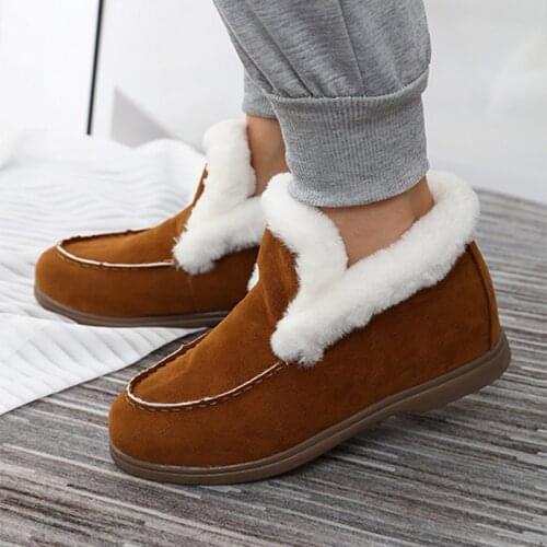 2021 Women Boots Suede Leather Boots Natural-fur Warm Winter Boots Slip-on Snow Boots Women Take Hair Flat Ladies Ankle Boots