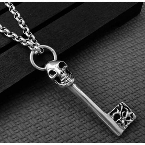 925 sterling Silver skull key pendant charm (without chain) A3944