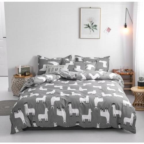 Alpaca Bedding Set Cartoon Duvet cover grey color Bed Linen Single Queen King Size Creative Bedclothes 3PCS for kids