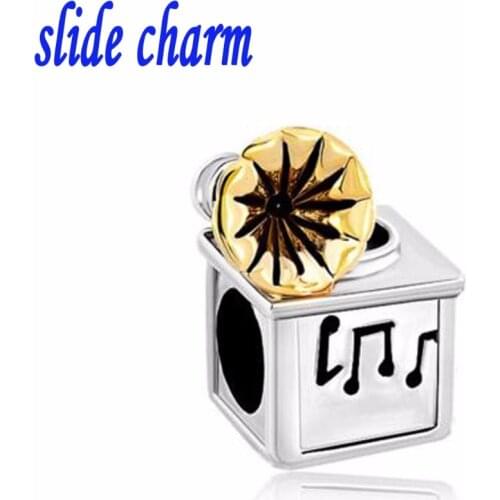 Slide charm Free shipping New European fashion vintage gramophone charm beads fit Pandora bracelet