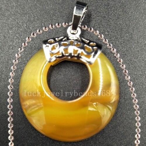 Free Shipping Women Fashion Jewelry Yellow Jaspe Round Necklace With Chain 1pcs C5393