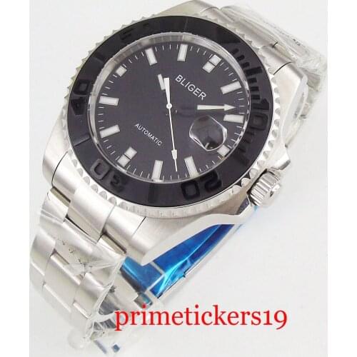BLIGER 43mm black dial date sapphire glass automatic movement mens watch