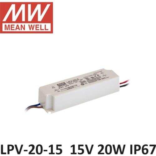 Original MEAN WELL LPV-20-15 20W 1.33A 15V LED Power Supply waterproof isolated plastic IP67 90~264VAC input led driver 15V