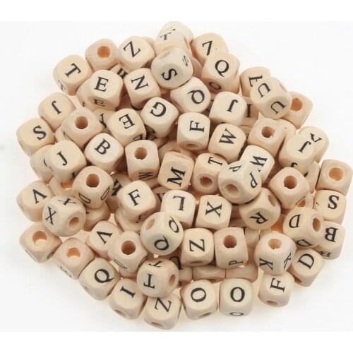 Natural Wooden 50pcs10mm Square Letter Beads Handmade Making Fashion Jewelry Gasket Beads DIY Wooden Bead Carfts Letter Optional