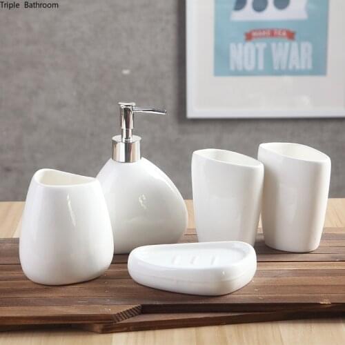 European Wash Five Piece Set Ceramic Soap Dish Toothbrush Holder Mouth Cup Liquid Soap Bottle Container Bathroom Toiletry Set