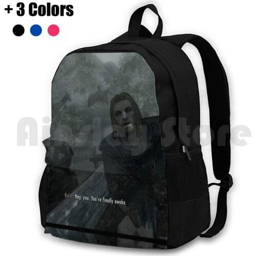 Hey , You , You'Re Finally Awake Outdoor Hiking Backpack Waterproof Camping Travel Skyrim Nord Hey You Youre Your Finally Awake