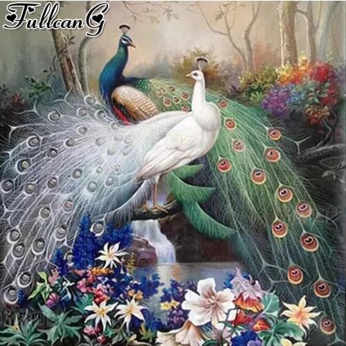 FULLCANG Garden peacocks animals diy full square round drill diamond painting 5d diamond mazayka embroidery decoration FC2540