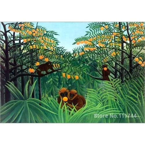 Monkeys in the Jungle Henri Rousseau paintings living room decor Handmade High quality