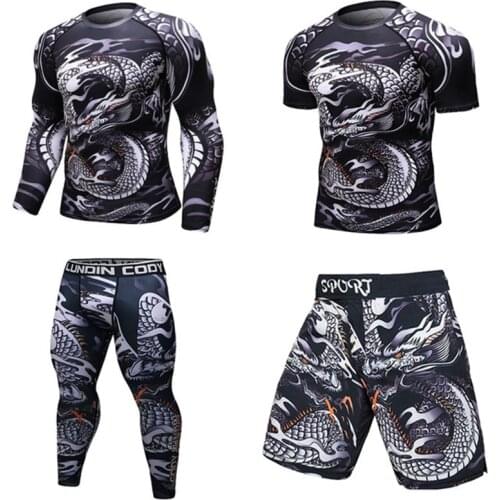 New Men Sports jiu jitsu bjj Suit Gym Fitness Compression Clothes Running Jogging Sport Wear Exercise Workout Rashguard Tights