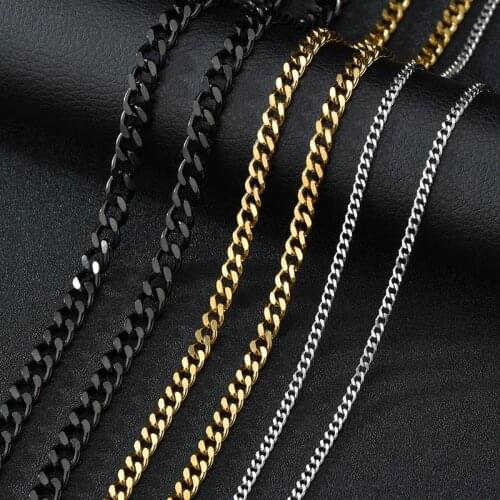 Cuban Link Chain Necklace For Men Woman Basic Stainless Steel Necklace Gold Black Color Male Choker colar Punk Jewelry Gifts
