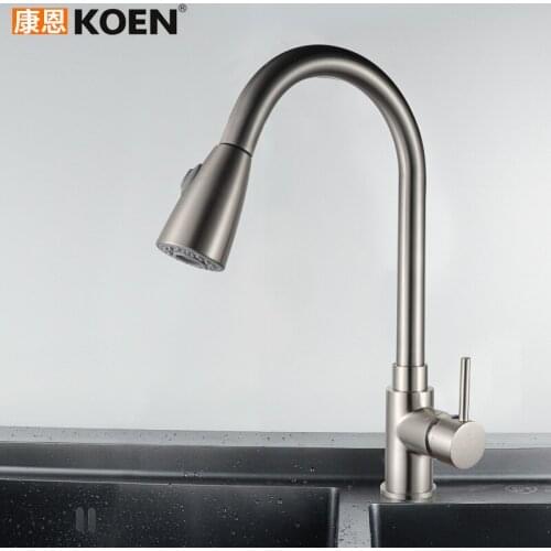 Kitchen sink full copper brushed faucet Copper pull-out kitchen dish hot and cold water