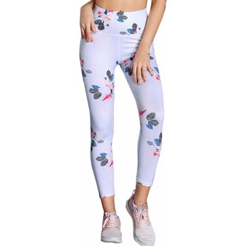 Summer Womens clothes Trousers Casual Slim fit Pants mid-calf Discrete Print High Waist Leggings in White