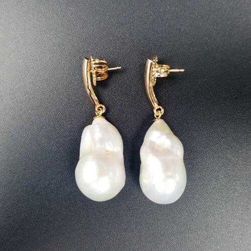 LiiJi Unique Fashion Women Jewelry Big AA+ Baroque Pearl 925 Sterling Silver Earrings