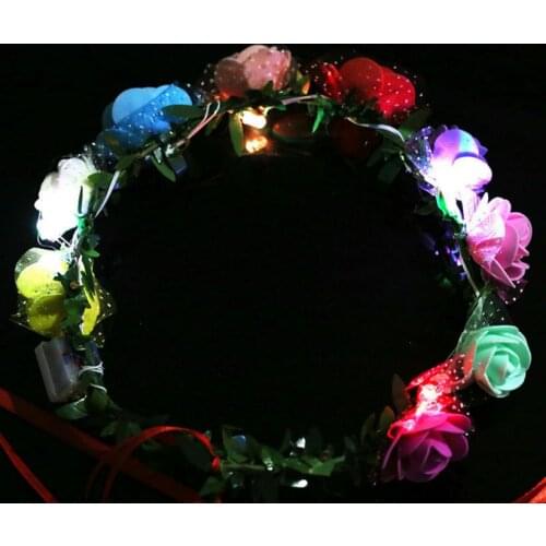 Flashing LED Glow Flower Headbands Light Up Party Rave Wear Floral Hair Garland Wreath Wedding Flower Girl Party Supplies