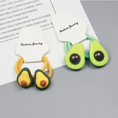 Girls' Cartoon Cute Fruit Hair Rope Hair Tie Band Avocado Hairbands Elastic Ponytail Holder Hair Accessories for Kids FQ008