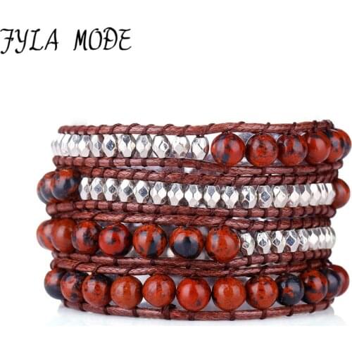 Fyla Mode Brilliant Handwork The Golden Swan Stone Bead 4 Strands Weave Wrap Bracelets Beading Pattern Holiday Inspired Bohemian