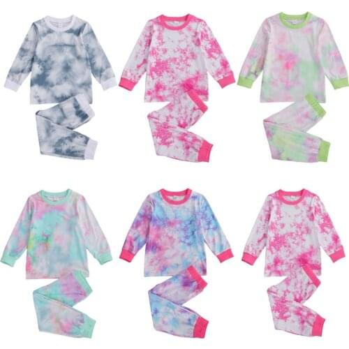 3-7Years Spring Autumn Soft Cotton Children Pajama Sets Boys Girls Colorful Print Long Sleeve Tops+Pants 5 Colors Kid Sleepwear