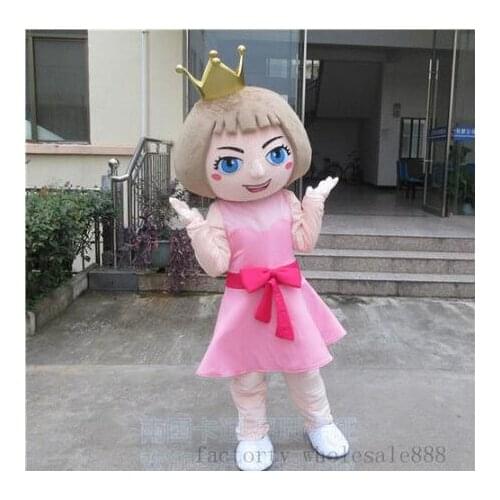 New Adult Cute Pink Dress Doll Girl Mascot Costume Christmas Fancy Dress Halloween Mascot Costume Free Ship