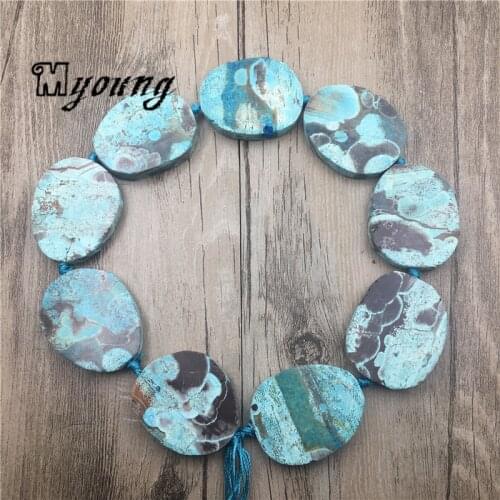 Oval Ocean jaspers Slice Pendants Beads,Blue Sediment Jaspers Slab Agates Beads For DIY Jewelry MY1996