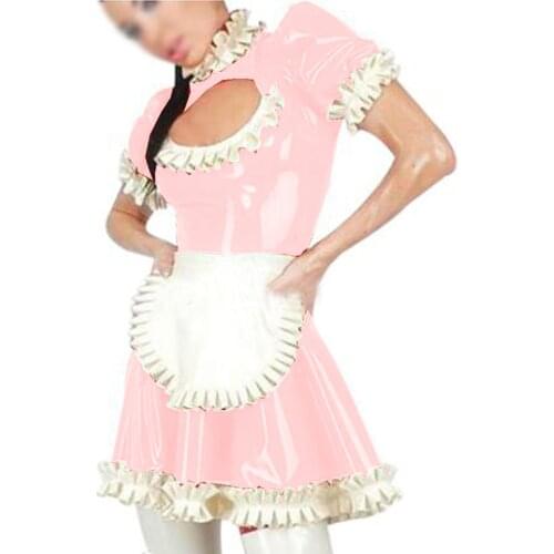French Maid Dresses Exotic PVC Dress Plus Size Puff Short Sleeve Uinform Sexy Fetish Anime Cosplay Sissy Maid Uniform With Apron