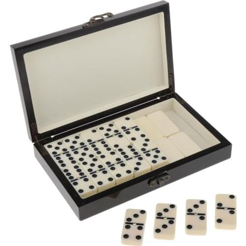 Premium Domino Set with Wooden Carry Case, Professional Travel Tournament Domino Set with Black Dots