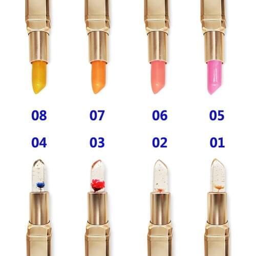 Transparent Jelly Flowers Gold Foil Temperature Change Lipstick Waterproof Nude Color Lasting Cosmetics Private Label