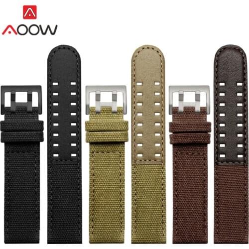 20mm 22mm Canvas Nylon Strap Soft Genuine Leather Watchband Men Replacement Bracelet Wrist Band for Hamilton Khaki H68201993