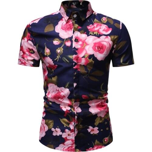Pop Summer Hawaiian Print Shirts Short Sleeve Men Casual Cool Tops Lotus Flowers Pattern Bohemian Seaside Holiday Beach Shirt