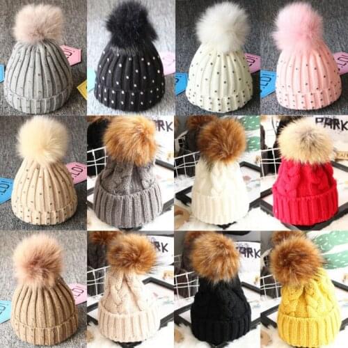 Newborn Baby Boy Girls Lovely Kintted Pompon Beanies Winter Caps Warm Fur Pom Sequins Knit Beanie Hat Fleece Crochet Caps