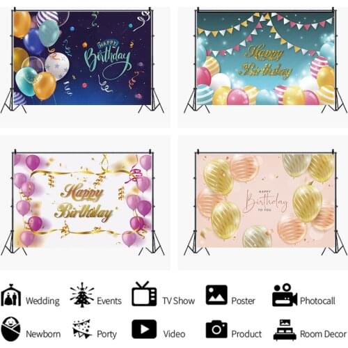 Birthday Theme Cartoon Colorful Flags Balloons Backdrops Photo Background Party Decoration Supplies For Kids Photography Props