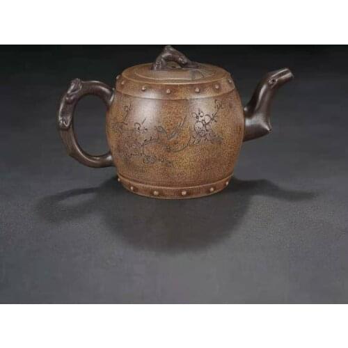 Unique Old Chinese YiXing Handcraft puyple Clay Teapot,Bamboo & Plum, with mark, Free shipping