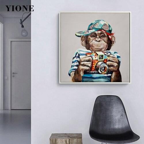 Funny Monkey with Camera Canvas Paintings Animal Chimpanzee Boy Girl Posters and Prints Wall Art Pictures for Living Room Decor