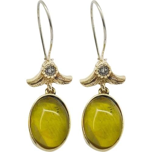 Yellow Amber Squeezing Cubic Zirconia Silver Women 'S Authentic Earrings Midyat Silver