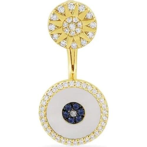SLJELY Fashion Real 925 Sterling Silver Yellow Gold Color Lucky Eye Earring with White Nacre Zircon 1pc for Women Brand Jewelry